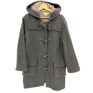 Vintage J. Crew Mens Dress Coat Medium Charcoal Gray Lined Hooded Wool Blend